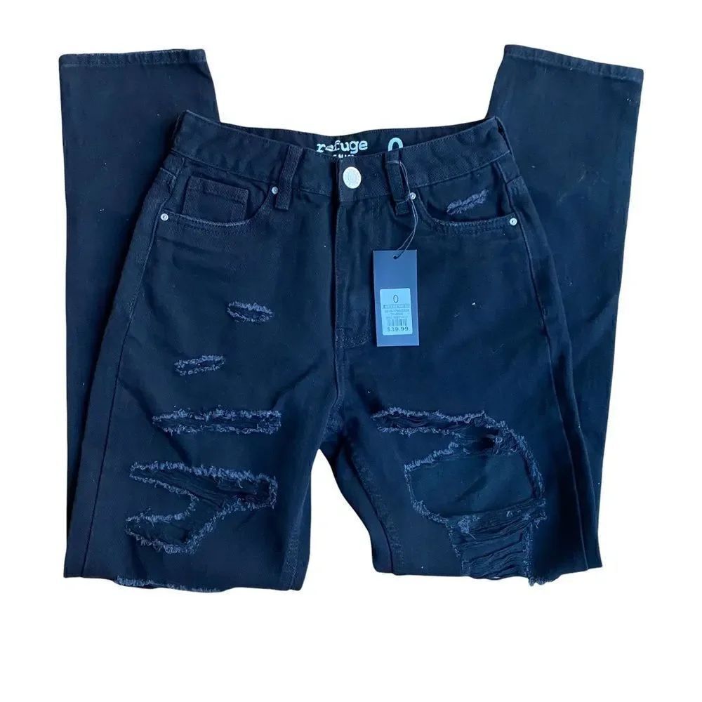 Refuge Mom Jeans Classic High Rise Black Sz 0 NWT